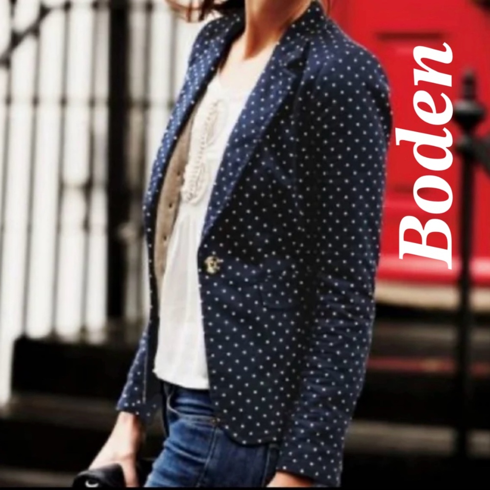 Boden Navy and White polka dot Blazer Size 6